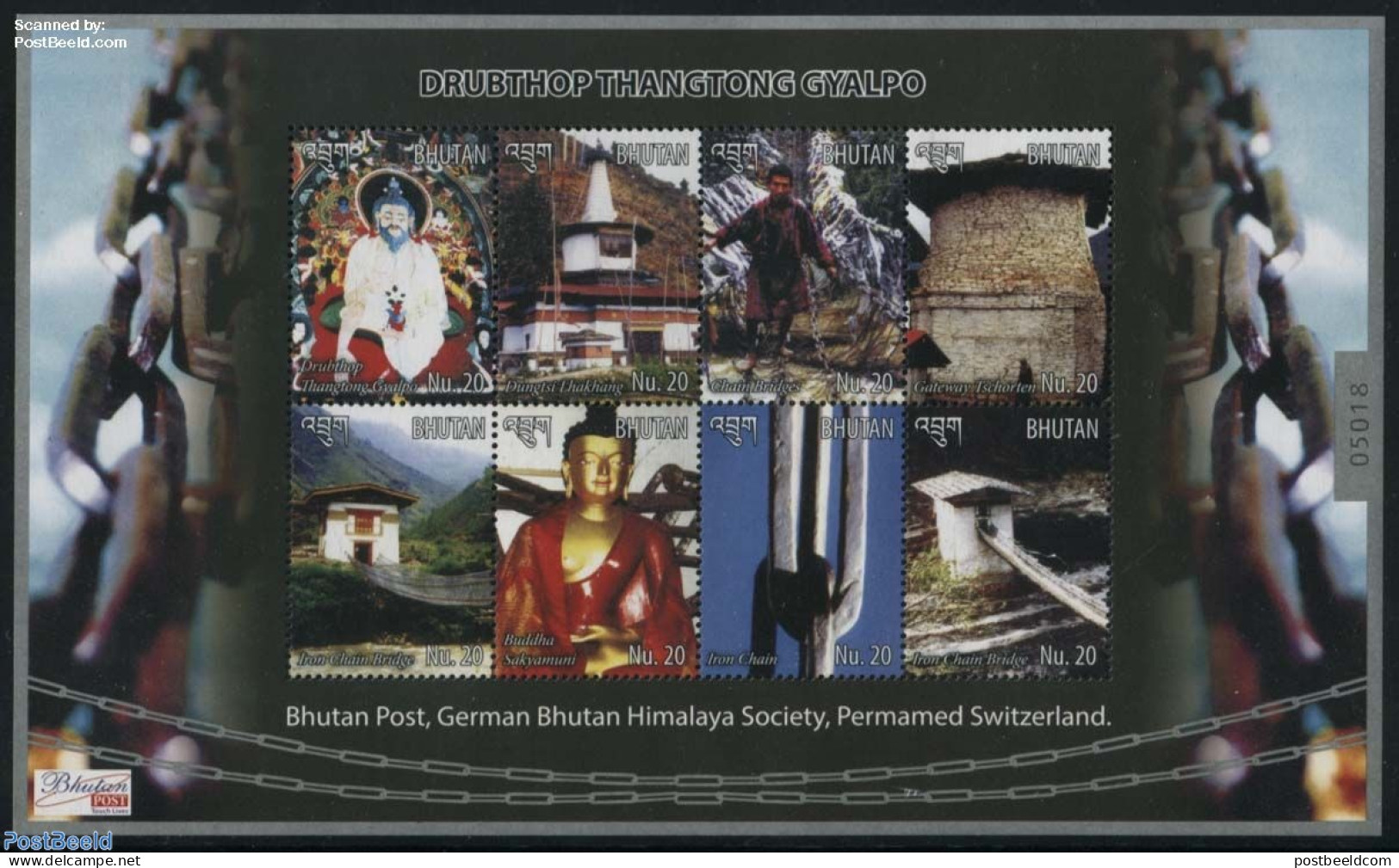 Bhutan 2015 Drubthop Thangtong Gyalpo 8v M/s, Mint NH, Religion - Churches, Temples, Mosques, Synagogues - Religion - .. - Churches & Cathedrals