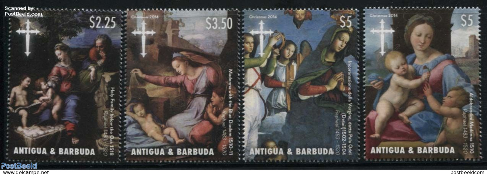 Antigua & Barbuda 2014 Christmas 4v, Raphael Paintings, Mint NH, Religion - Christmas - Art - Raphael - Christmas