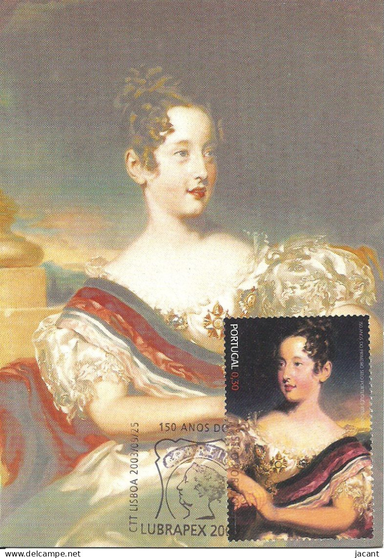 29274 - Carte Maximum - Portugal - 150 Anos Do Selo Português - D. Maria II - Rainha Queen Reine - Maximumkarten (MC)