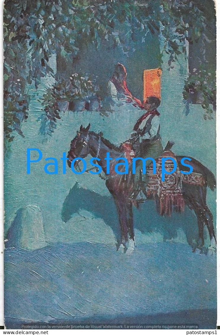 227935 SPAIN ESPAÑA ART ARTE SIGNED M. BERTUCHI COSTUMES PELANDO LA PAVA GAUCHO A HORSE  POSTAL POSTCARD - Autres & Non Classés