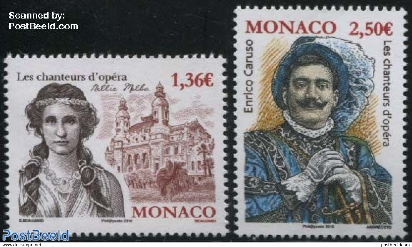 Monaco 2016 Opera Singers 2v, Nellie Melba, Enrico Caruso, Mint NH, Performance Art - Music - Theatre - Unused Stamps
