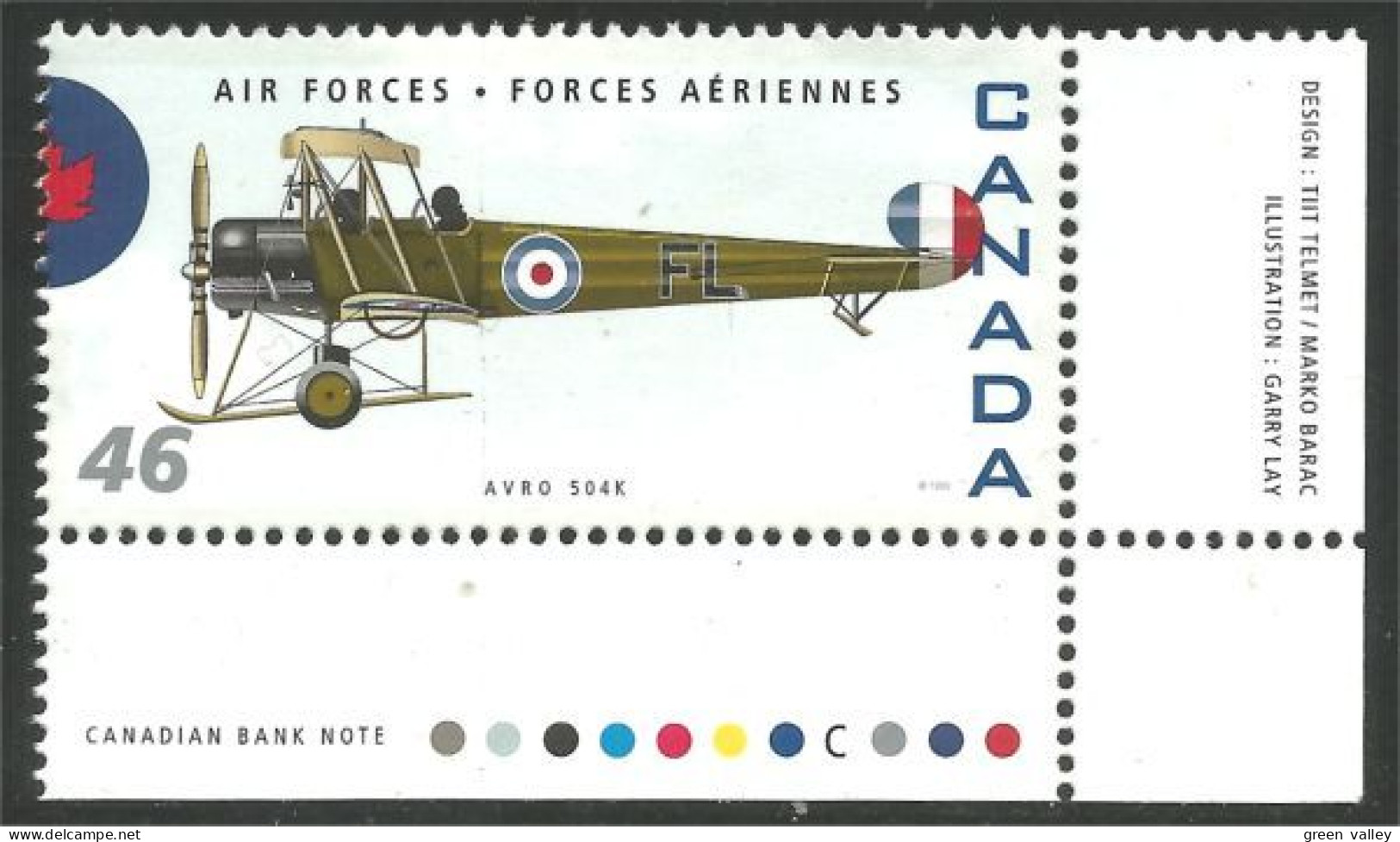 Canada Air Forces Avion Militaire Military Airplane Avro 504K MNH ** Neuf SC (C18-08pcb) - Militaria