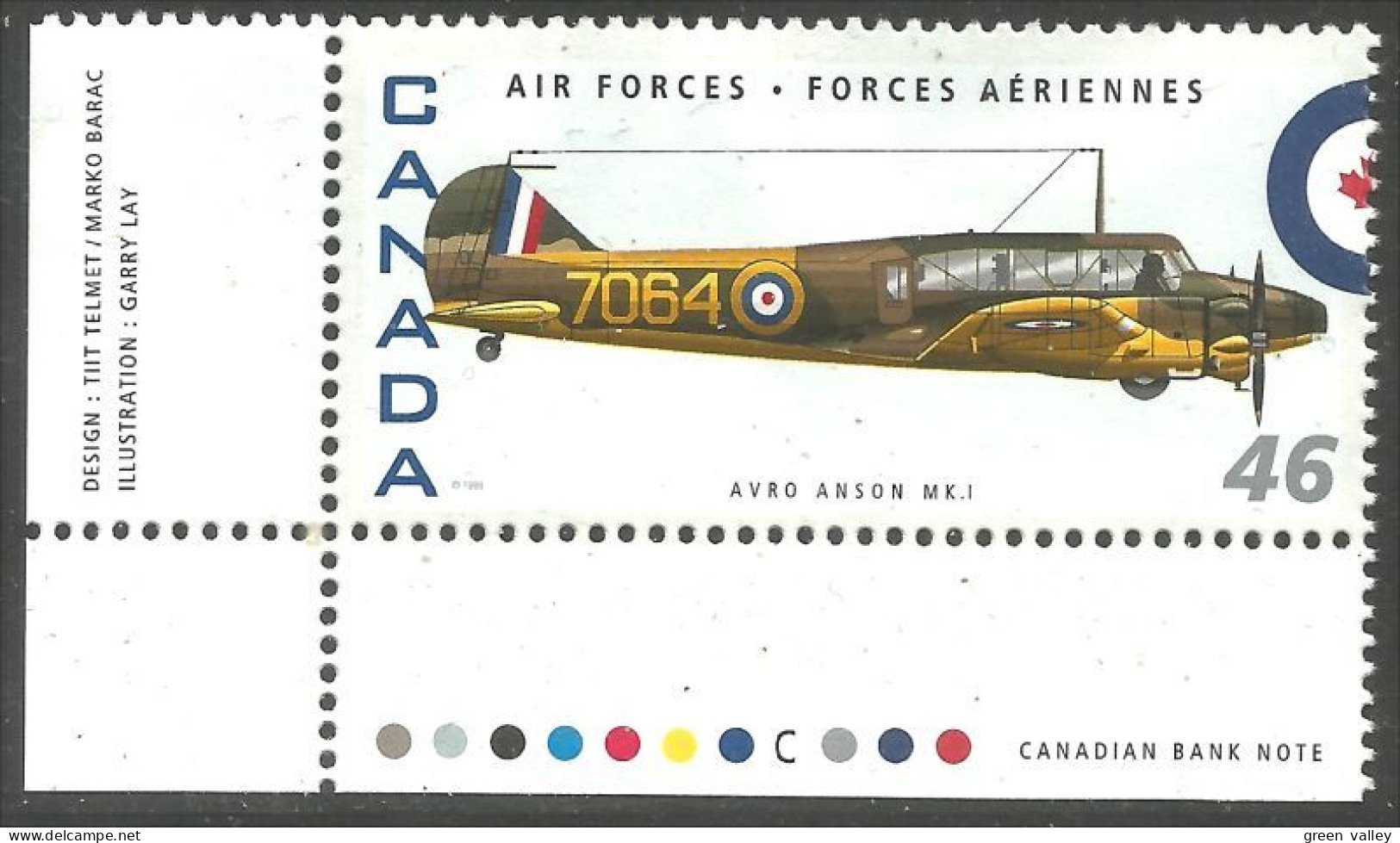 Canada Air Forces Avion Militaire Military Airplane Avro Anson MK I MNH ** Neuf SC (C18-08mc) - Militaria