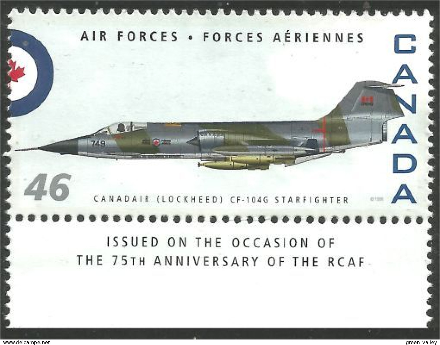 Canada Air Forces Avion Militaire Military Airplane Canadair Lockheed CF-104G Starfighter MNH ** Neuf SC (C18-08nla) - Unused Stamps