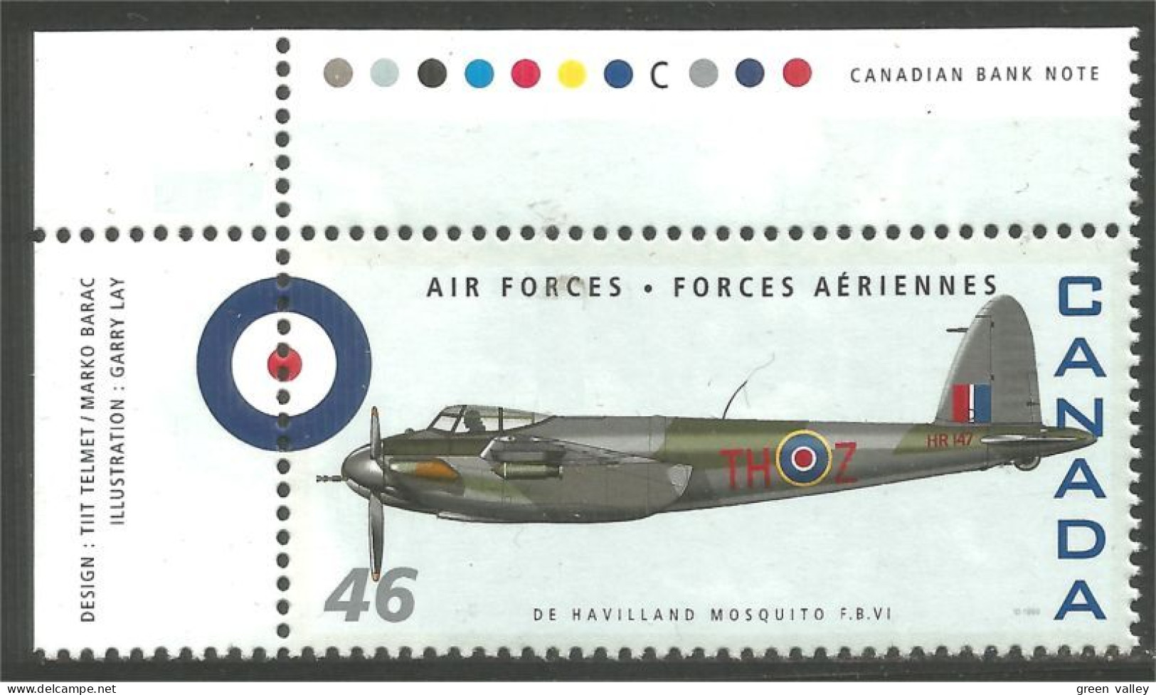 Canada Air Forces Avion Militaire Military Airplane De Havilland Mosquito F.B.VI MNH ** Neuf SC (C18-08ac) - Militaria