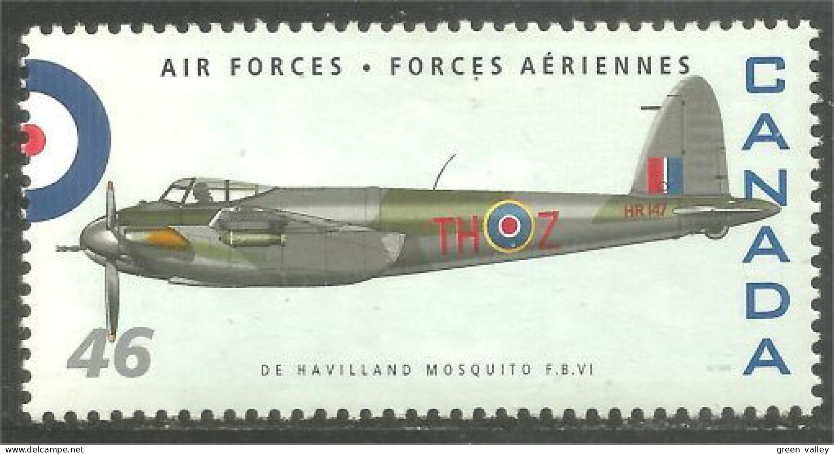 Canada Air Forces Avion Militaire Military Airplane De Havilland Mosquito F.B.VI MNH ** Neuf SC (C18-08a) - Unused Stamps