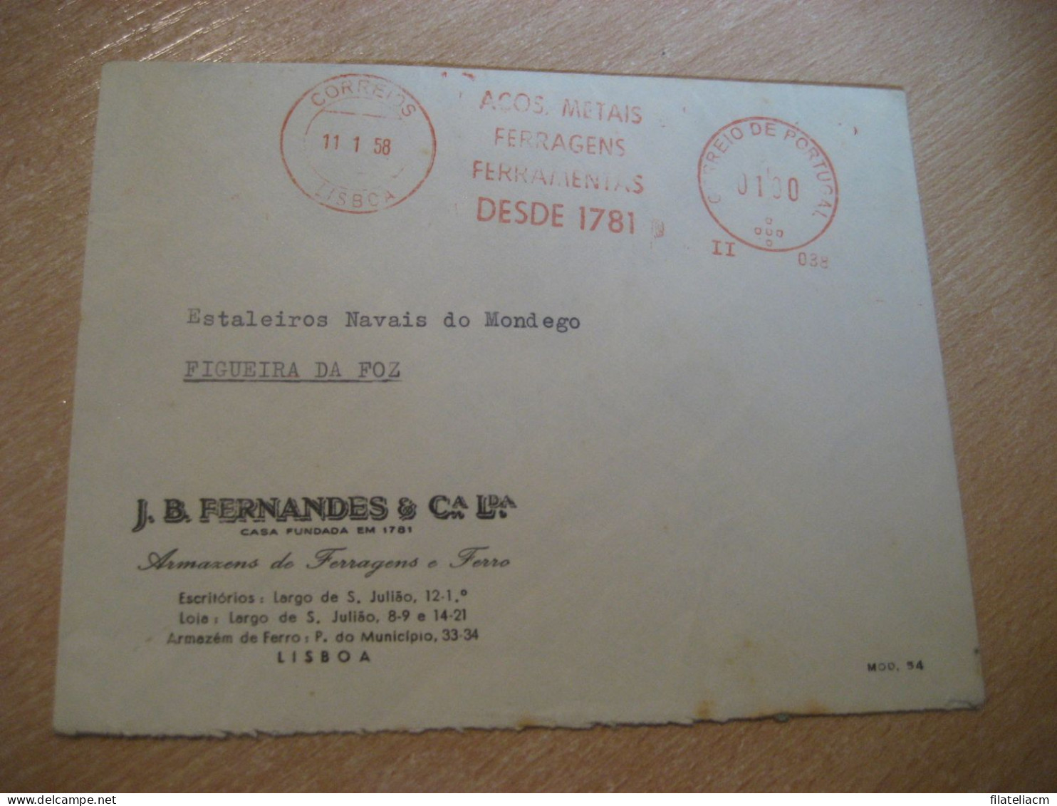 LISBOA 1958 To Figueira Da Foz Acos Metais Ferragens Ferramentas Meter Mail Cancel Cover PORTUGAL - Brieven En Documenten