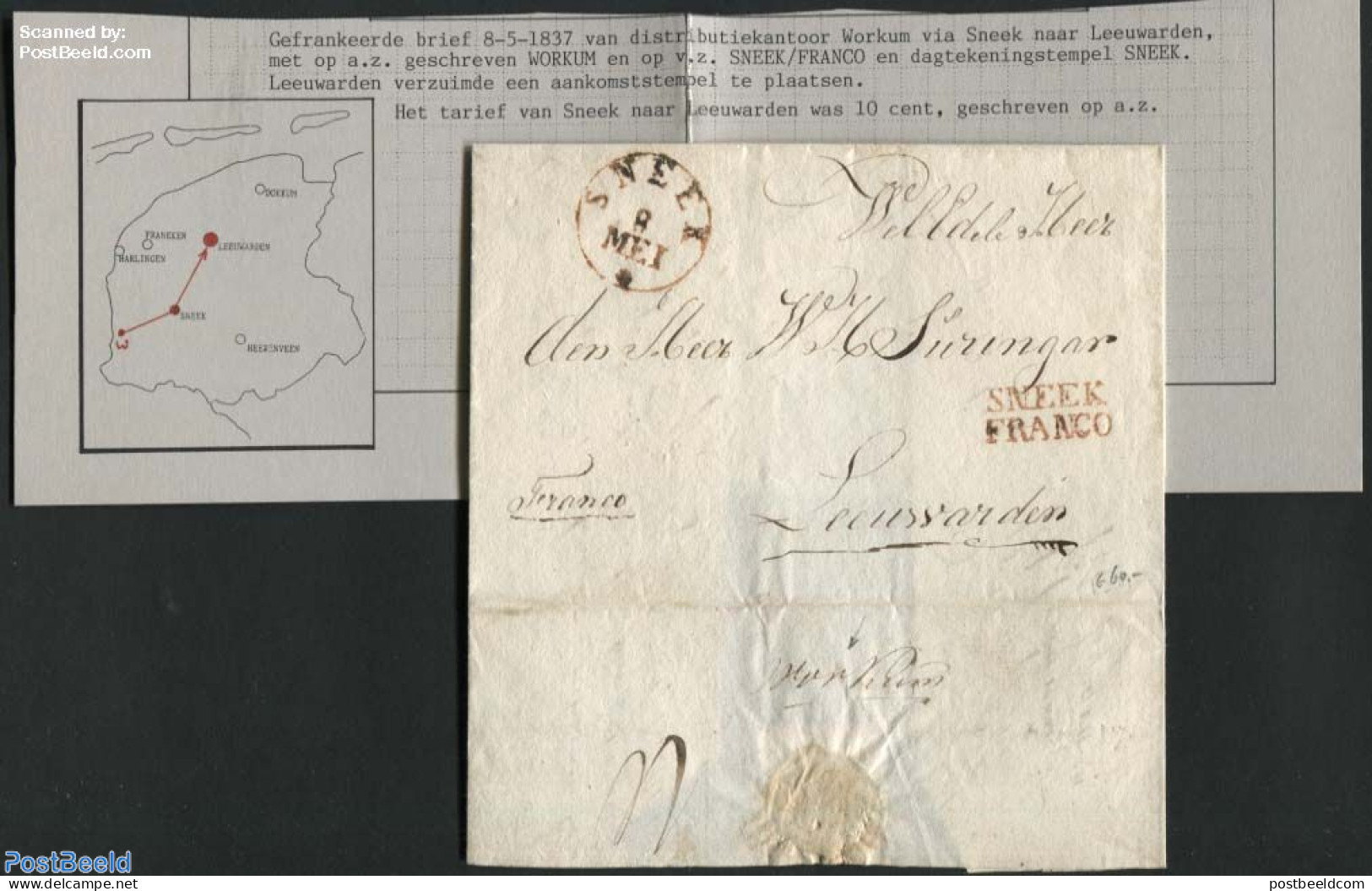 Netherlands 1837 Letter From Workum Via Sneek To Leeuwarden, Postal History - ...-1852 Préphilatélie