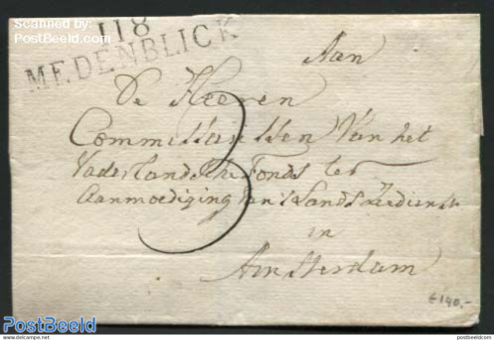 Netherlands 1814 Letter From Medemblik (II8 Medenblick) To Amsterdam, Postal History - ...-1852 Voorlopers