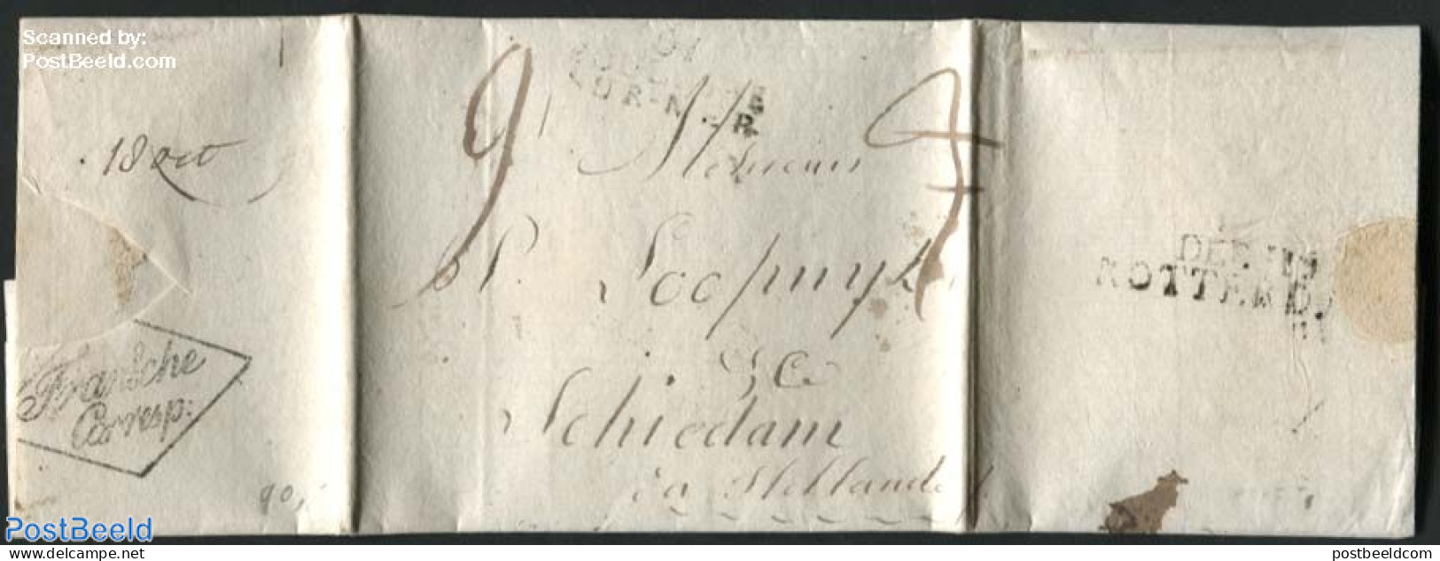Netherlands 1815 Letter From Rotterdam (Debourse) To Schiedam, Postmark: Fransche Corresp., Postal History - ...-1852 Precursores