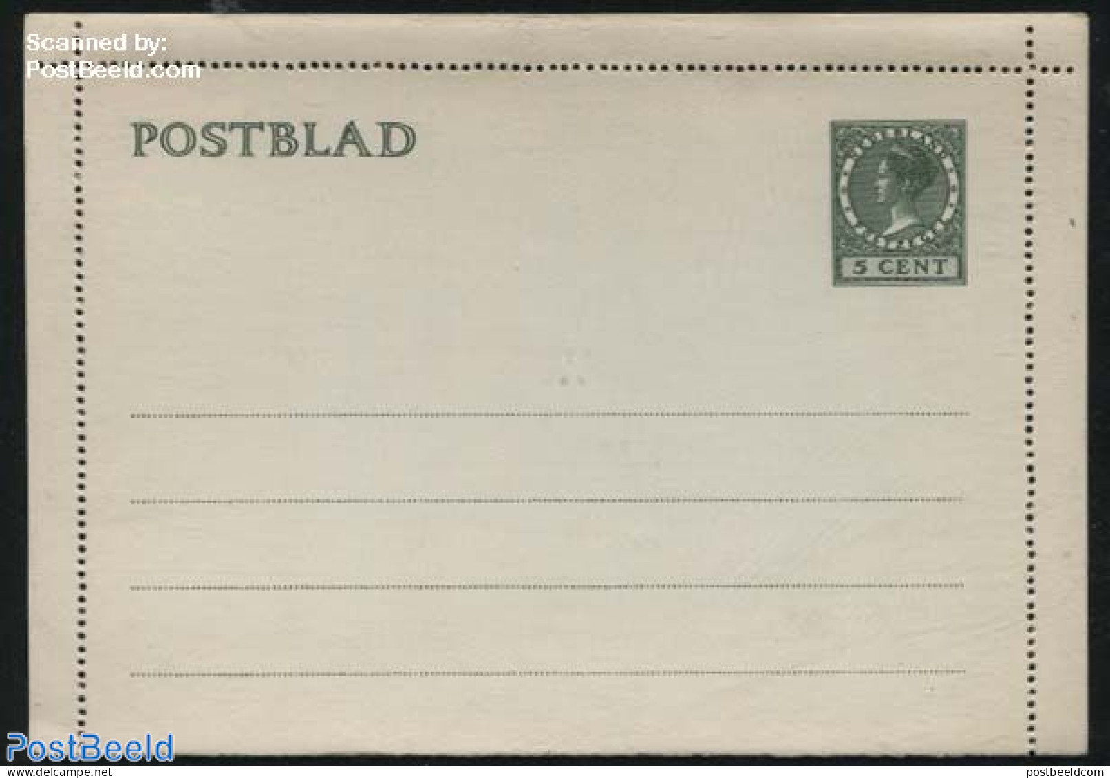 Netherlands 1937 Card Letter 5c On Greengrey Cardboard, Unused Postal Stationary - Lettres & Documents