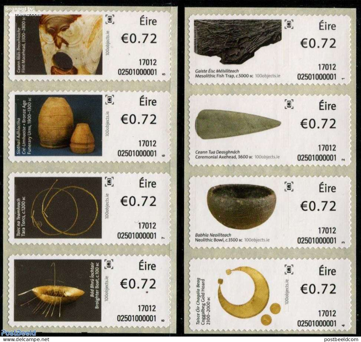 Ireland 2017 Historical Objects 8v S-a, Mint NH, History - Nature - Archaeology - Fishing - Art - Art & Antique Object.. - Neufs