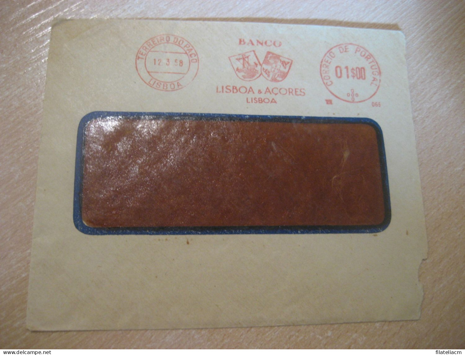 LISBOA 1958 Banco Açores Meter Mail Cancel Slight Damaged Cover PORTUGAL - Brieven En Documenten