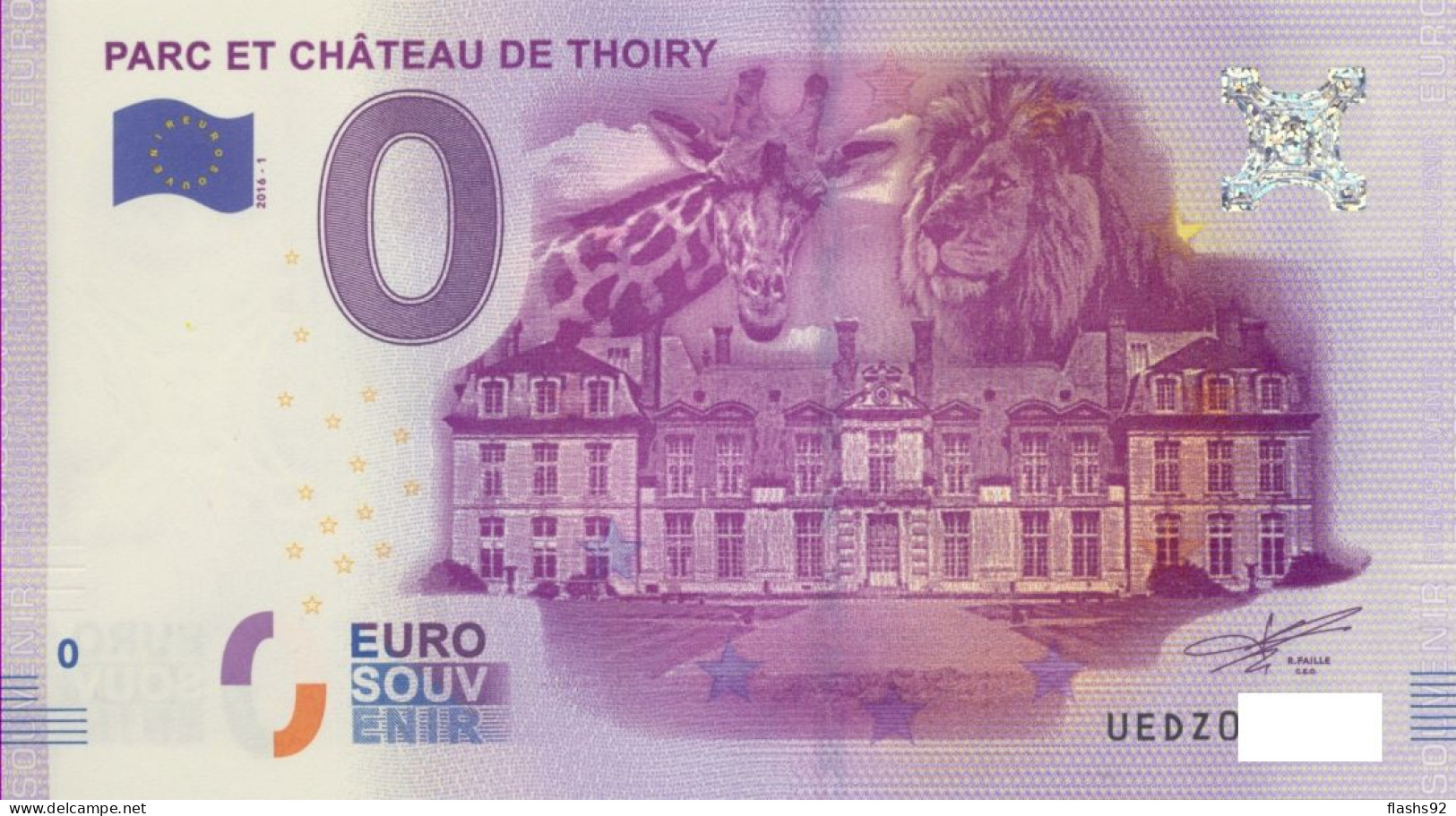 Vends Billet Souvenir Touristique 0€ Thoiry  Parc Et Chateau 2016-1 UEDZ - Sonstige & Ohne Zuordnung