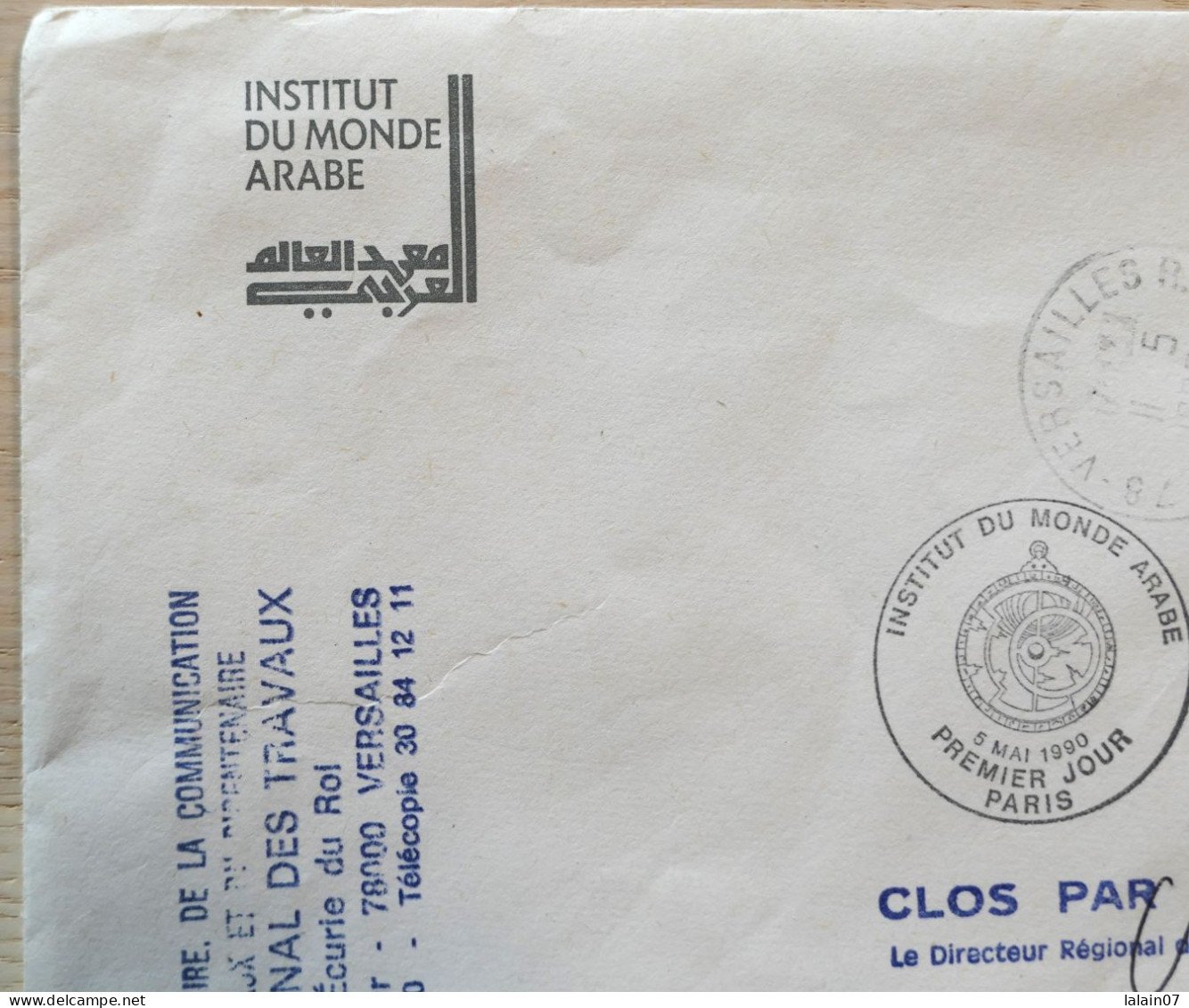 Enveloppe Affranchie "INSTITUT DU MONDE ARABE" Avec 2 Cachets Premier Jour Du 5 Mai 1990, Paris - Cachets Commémoratifs