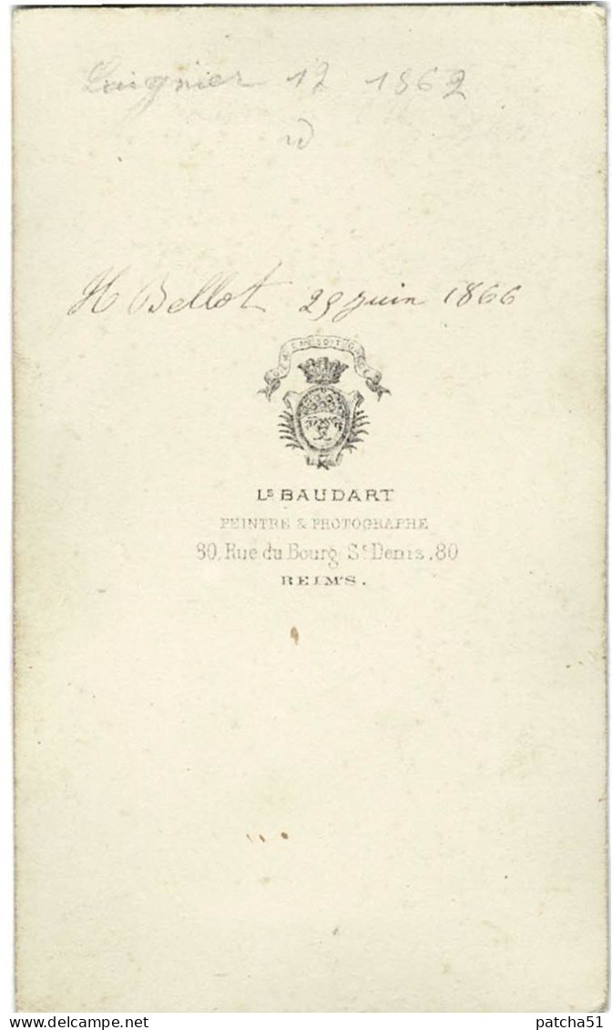 Photo CDV - Très Jeune Homme élégant Avec Chaînette Au Gilet Prénommé Laignier - Phot. Baudart à Reims - Déc. 1862 - Anciennes (Av. 1900)