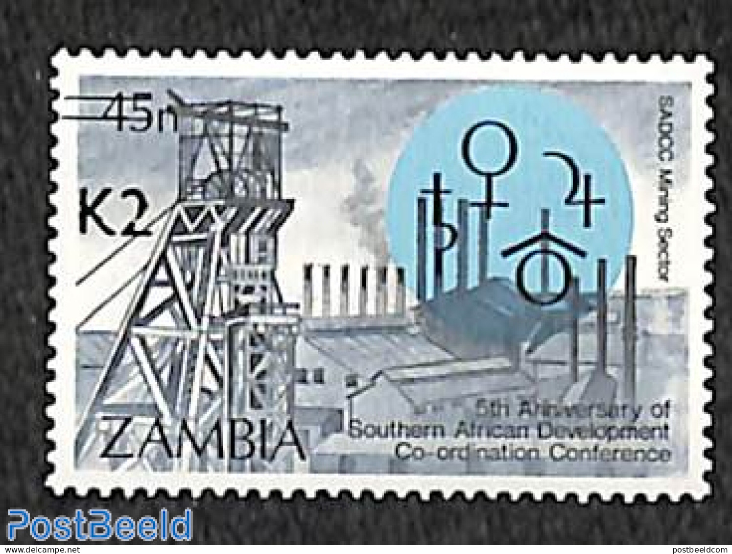 Zambia 1991 SADCC, Mining 2k On 45n 1v, Mint NH, Science - Mining - Zambie (1965-...)