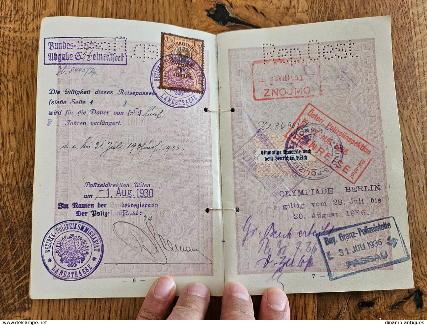 1928 Austria Passport Passeport Reisepass Issued In Wien With Travel To Olympiade Berlin & Yugoslavia Hungary Czech... - Historical Documents