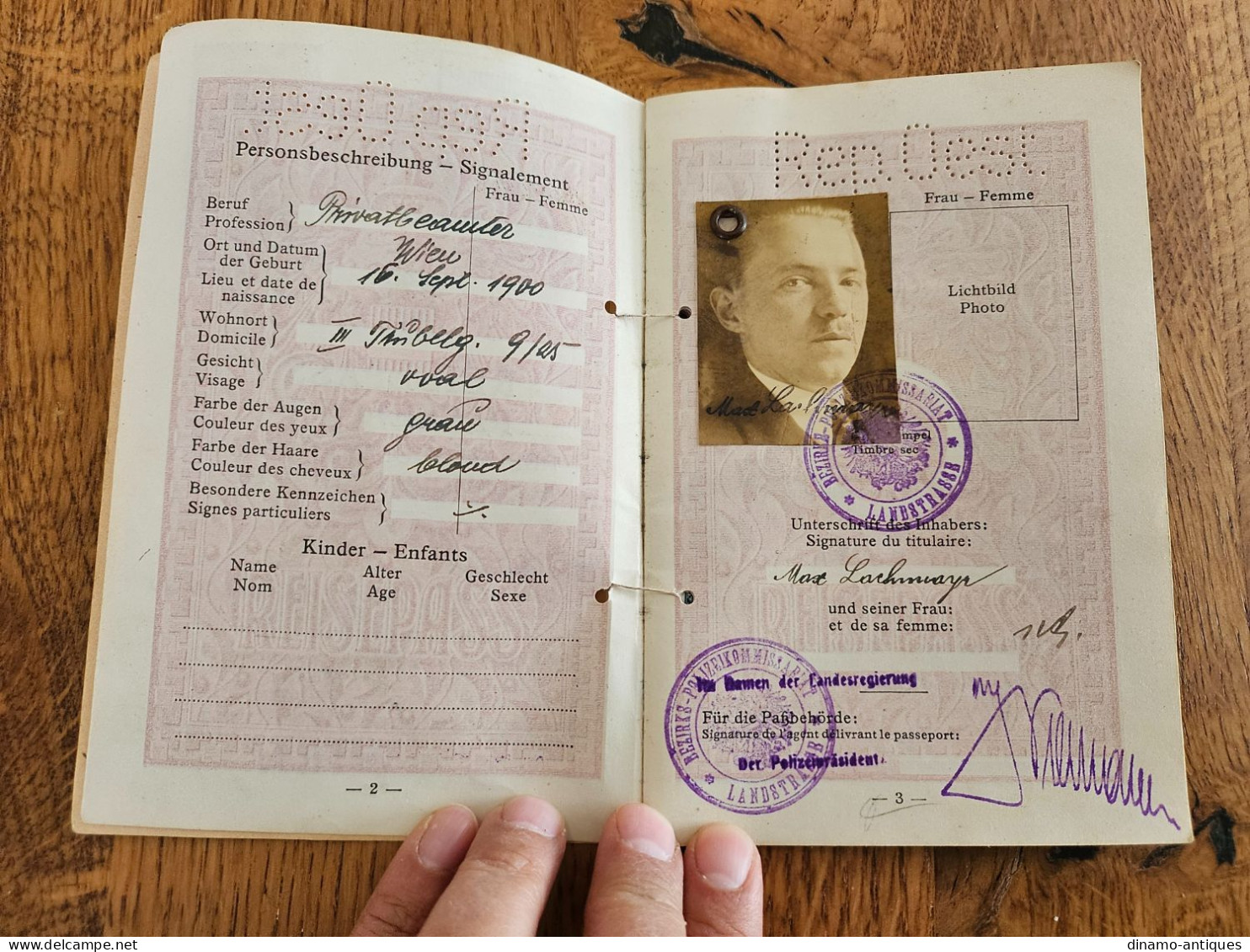 1928 Austria Passport Passeport Reisepass Issued In Wien With Travel To Olympiade Berlin & Yugoslavia Hungary Czech... - Historical Documents