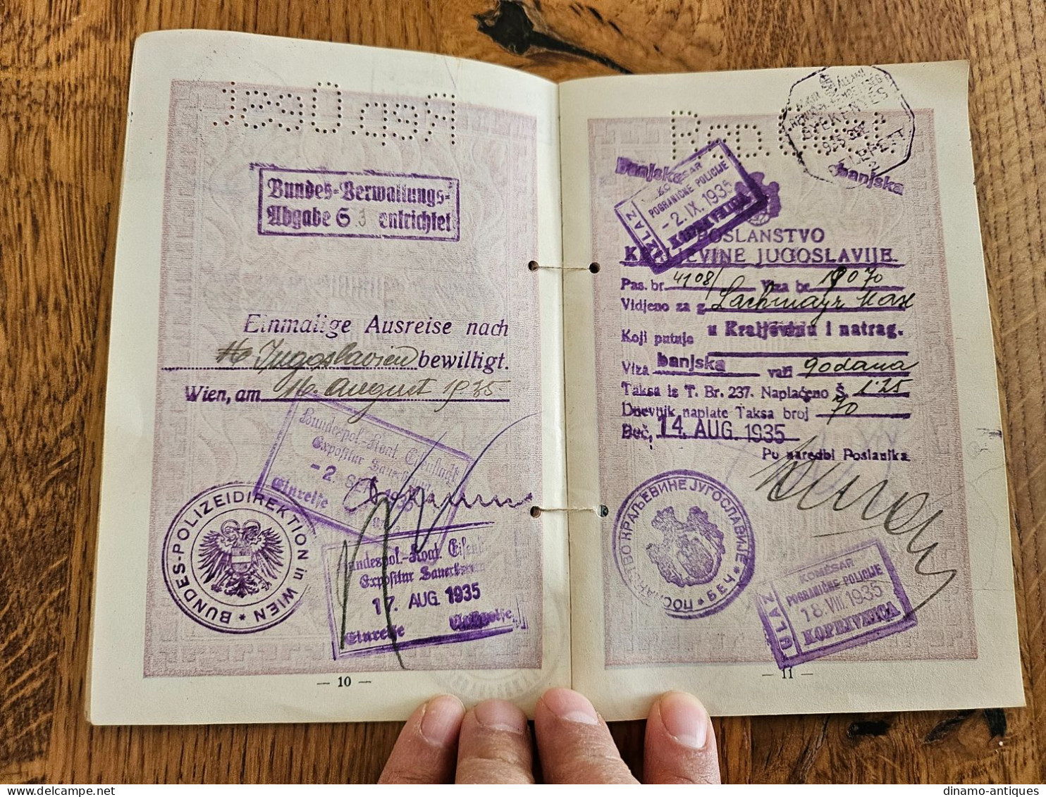 1928 Austria passport passeport reisepass issued in Wien with travel to Olympiade Berlin & Yugoslavia Hungary Czech...