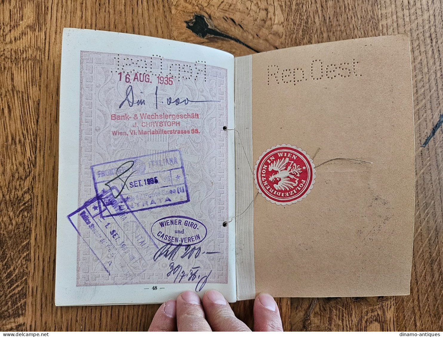 1928 Austria passport passeport reisepass issued in Wien with travel to Olympiade Berlin & Yugoslavia Hungary Czech...
