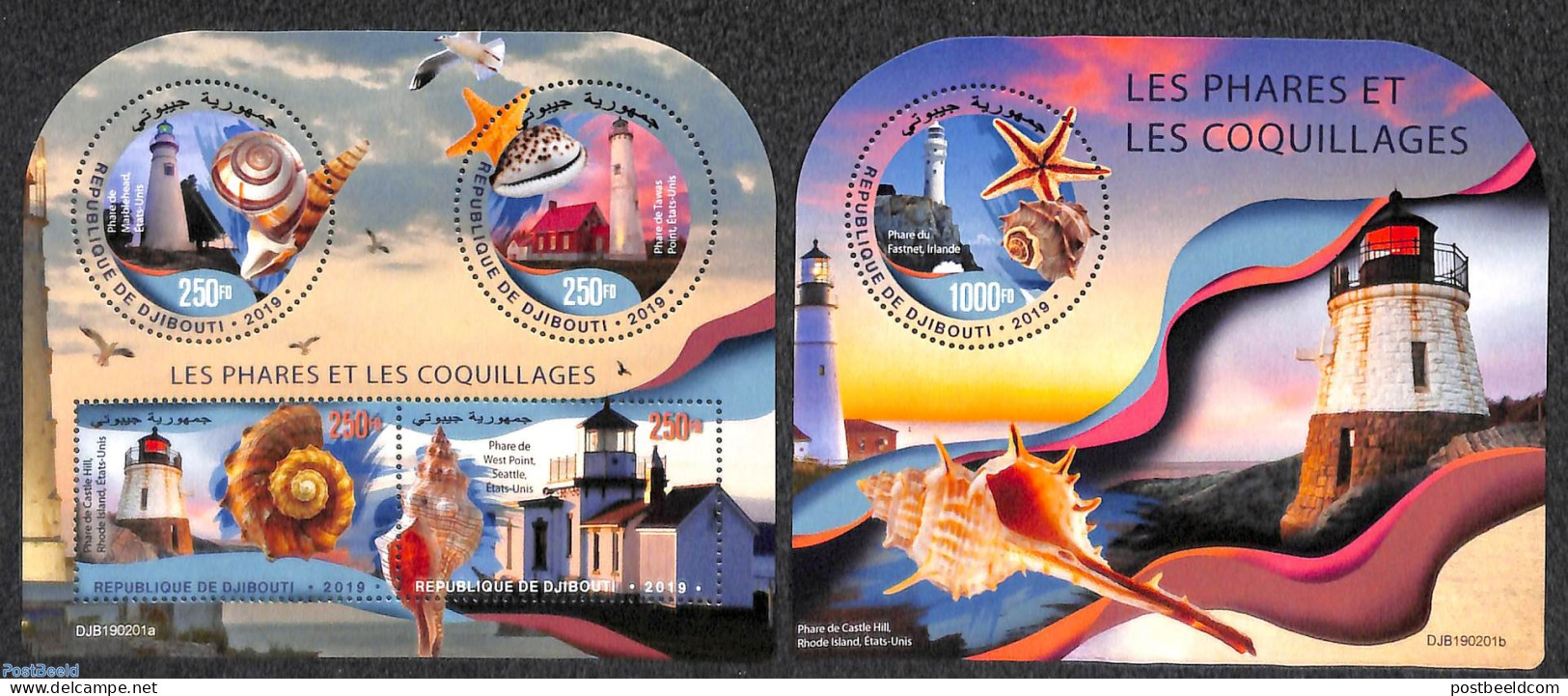 Djibouti 2019 Lighthouses And Shells 2 S/s, Mint NH, Nature - Various - Shells & Crustaceans - Lighthouses & Safety At.. - Maritiem Leven