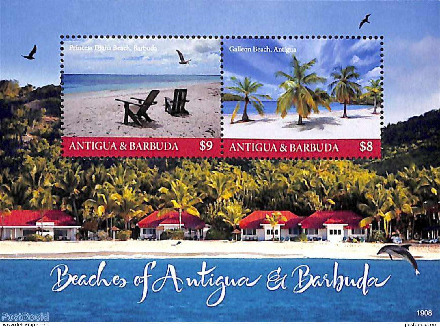 Antigua & Barbuda 2019 Beaches 2v M/s, Mint NH, Various - Tourism - Antigua En Barbuda (1981-...)