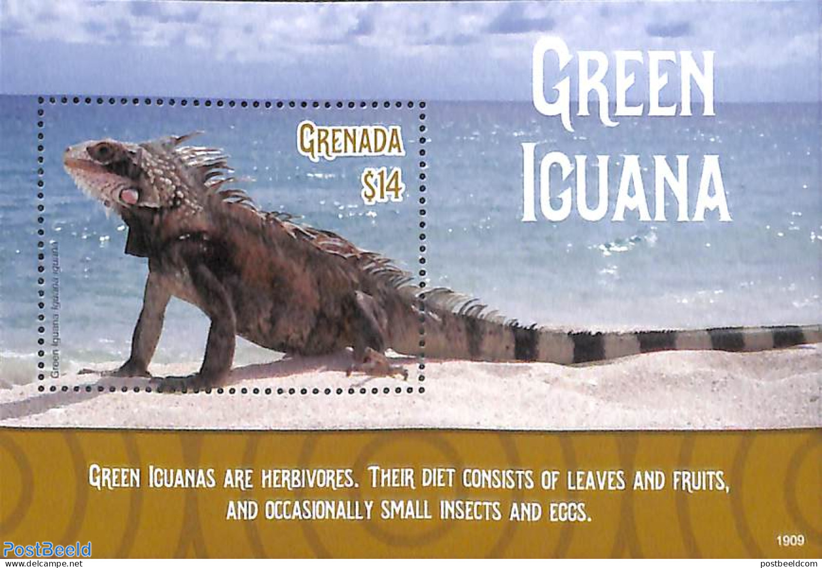 Grenada 2019 Green Iguana S/s, Mint NH, Nature - Animals (others & Mixed) - Reptiles - Otros & Sin Clasificación