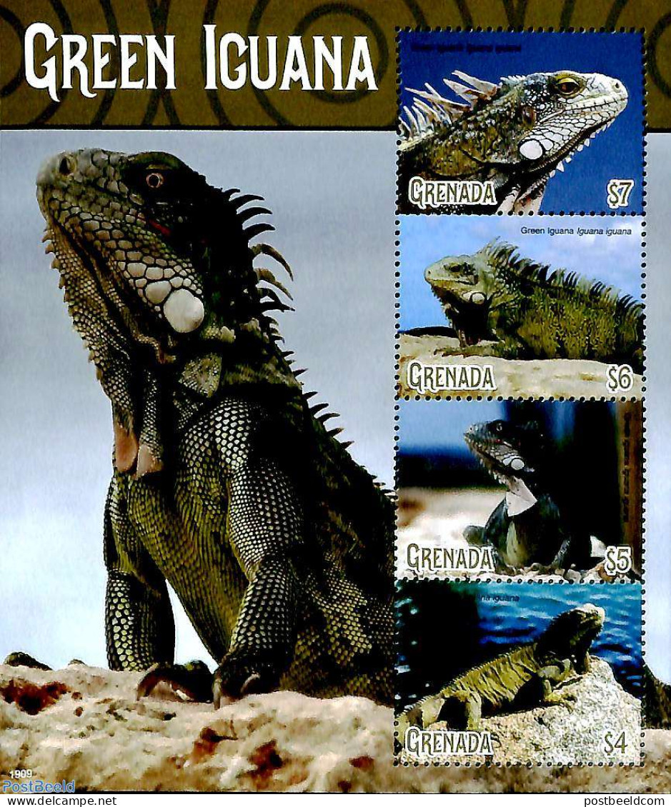Grenada 2019 Green Iguana 4v M/s, Mint NH, Nature - Reptiles - Autres & Non Classés