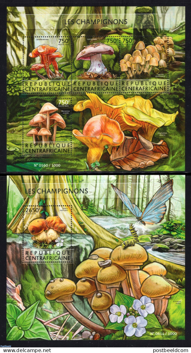 Central Africa 2015 Mushrooms 2 S/s, Mint NH, Nature - Mushrooms - Mushrooms