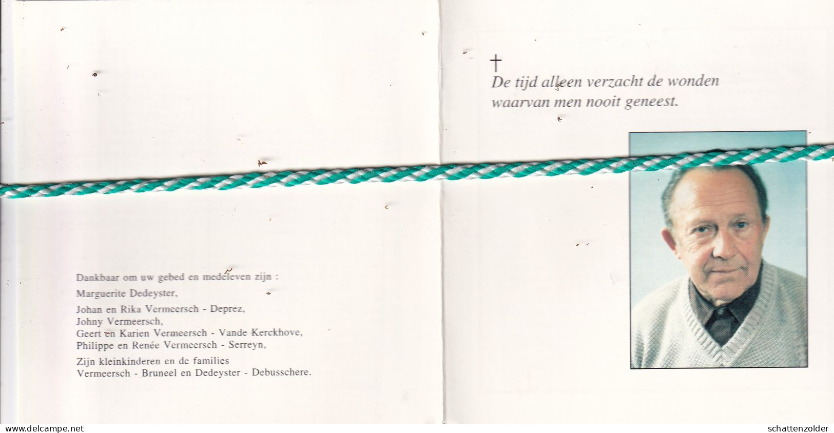 Eugène Vermeersch-Dedeyster, Zwevezele 1914, Roeselare 1994; Foto - Todesanzeige