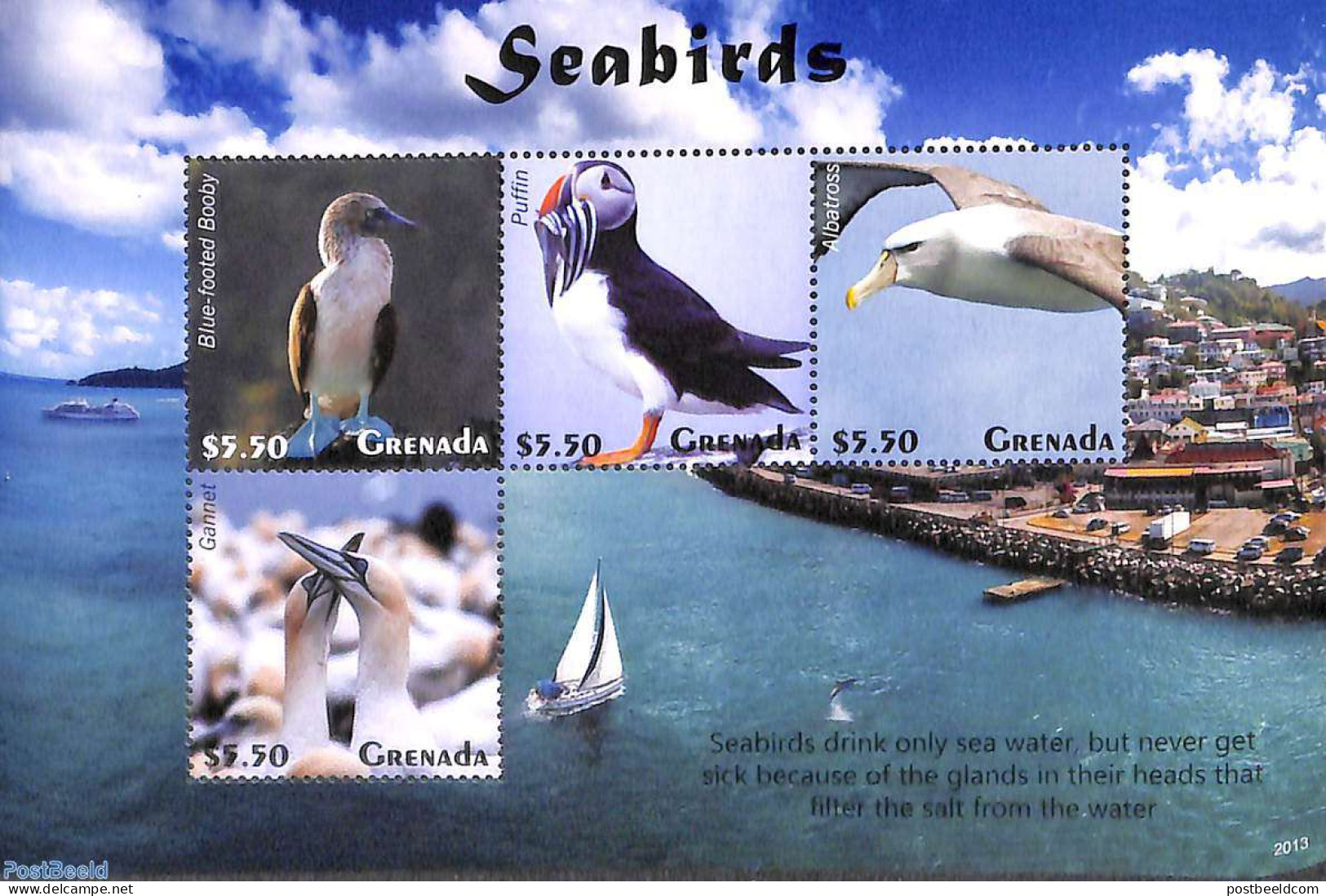 Grenada 2020 Seabirds 4v M/s, Mint NH, Nature - Transport - Birds - Ships And Boats - Barcos