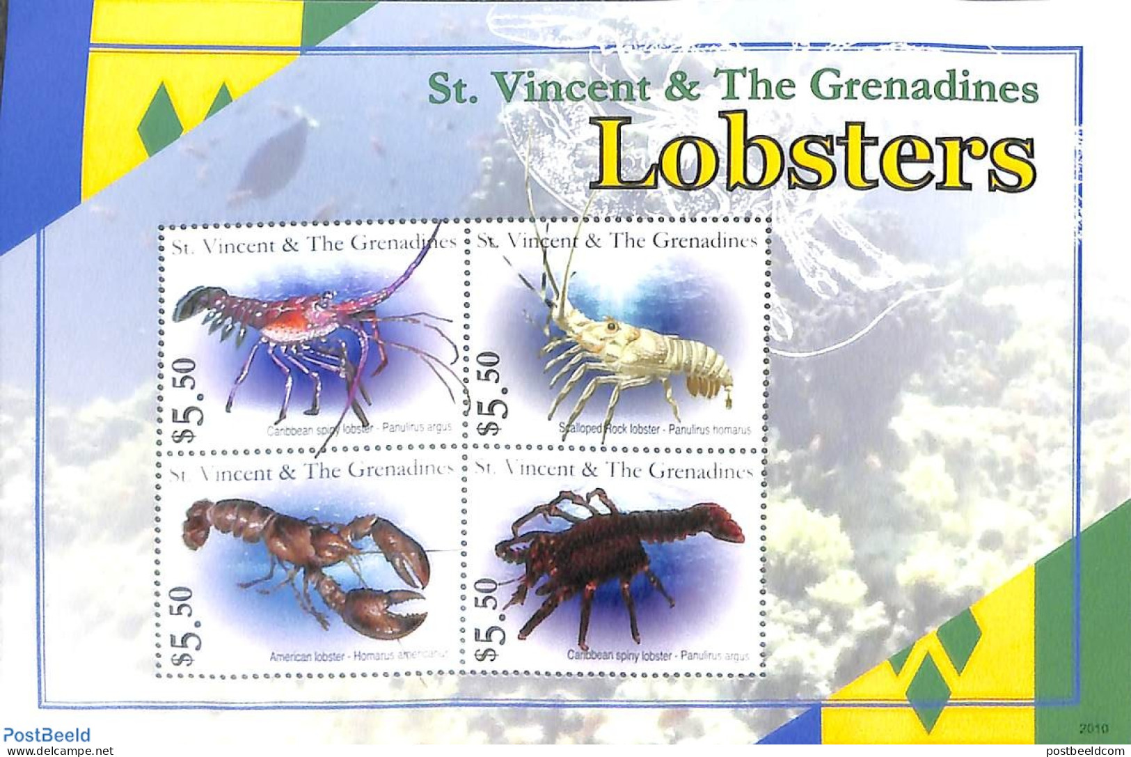 Saint Vincent 2020 Lobsters 4v M/s, Mint NH - St.Vincent (1979-...)