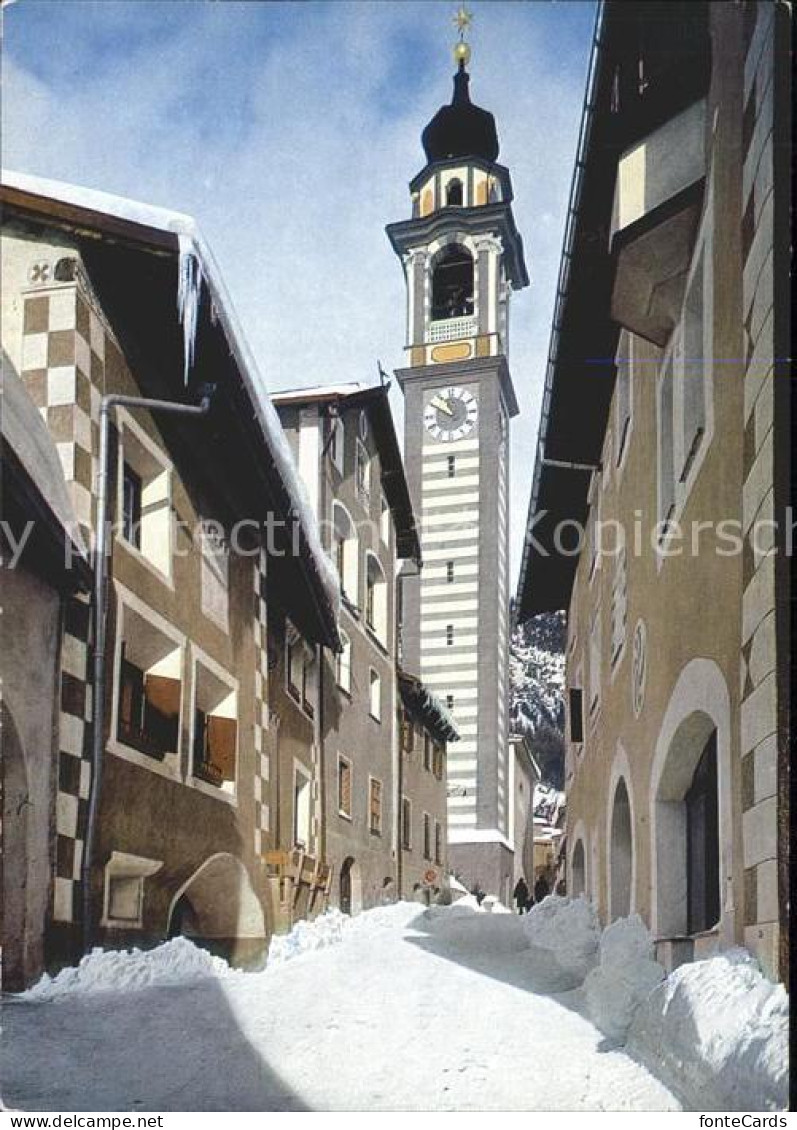 11890880 Samedan Dorfgasse Mit Kirche Samedan  - Autres & Non Classés