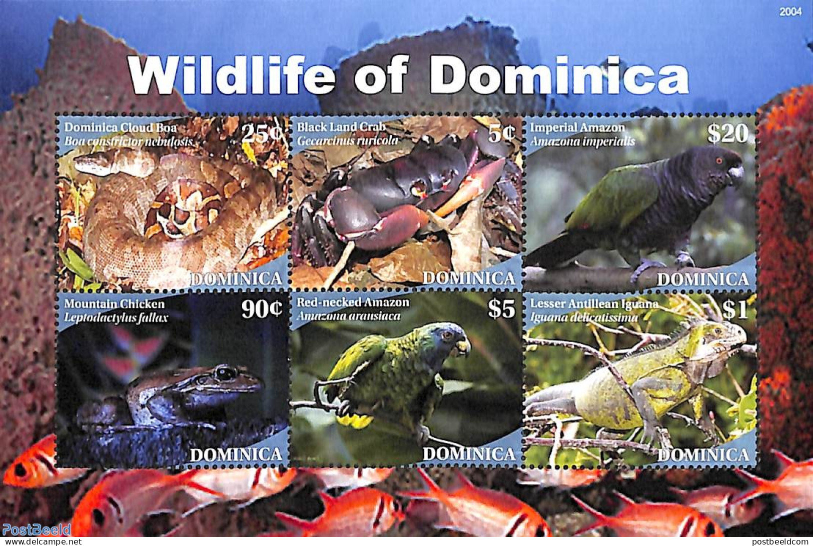 Dominica 2020 Wildlife Of Dominica 6v M/s, Mint NH, Nature - Birds - Frogs & Toads - Parrots - Reptiles - Snakes - Dominicaine (République)