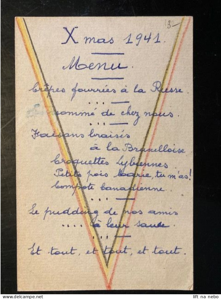 Tract Presse Clandestine Résistance Belge WWII WW2 'Xmas 1941 Menu' Signatures Au Dos - Dokumente