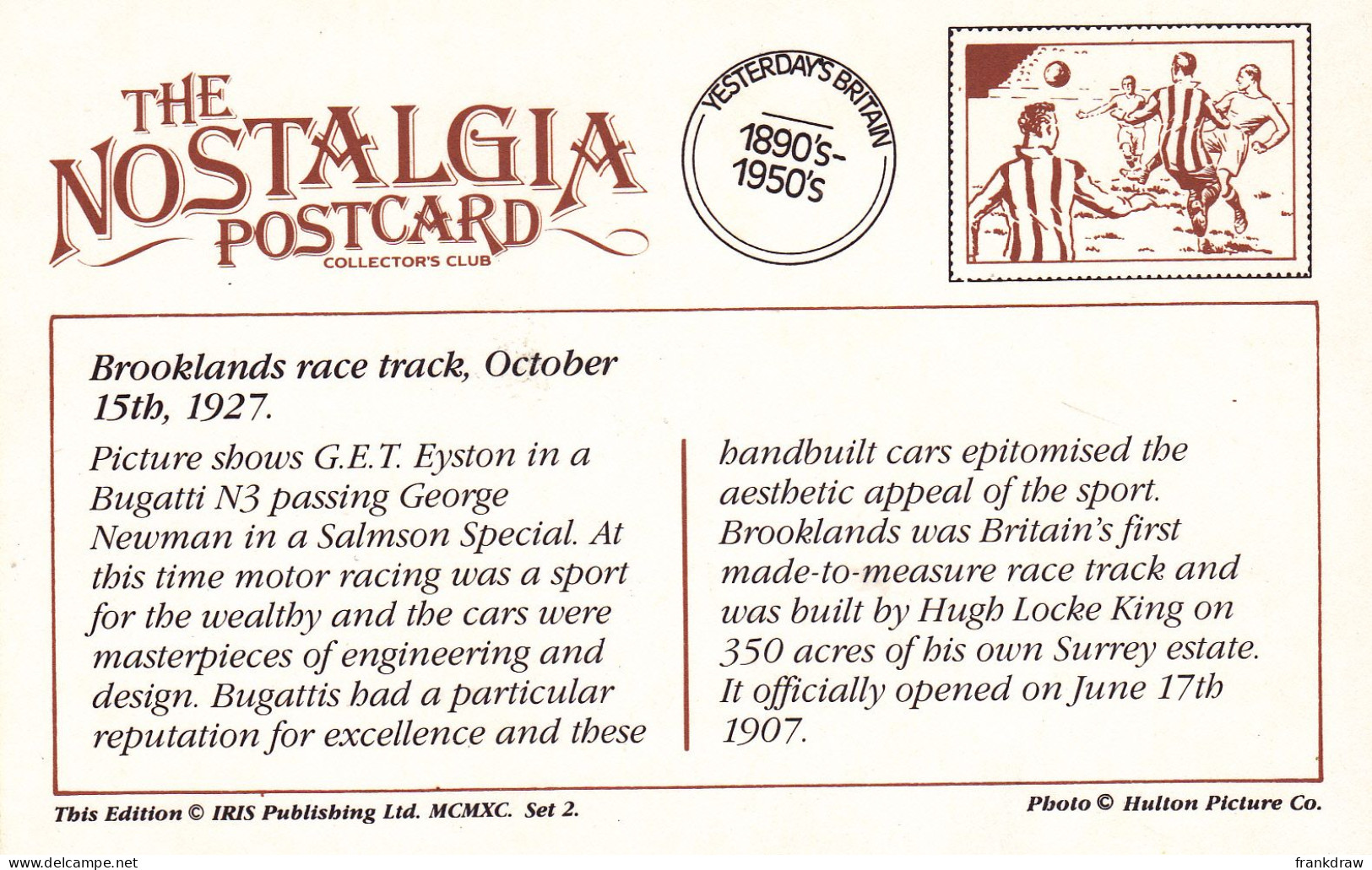 Nostalgia Postcard - Brooklands Race Track, October 15th 1927 - VG - Unclassified