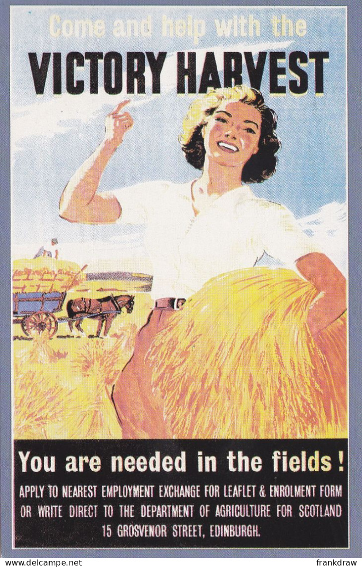 Nostalgia Postcard - Advert - Victory Harvest, WW2 Recruitment Poster - VG - Unclassified