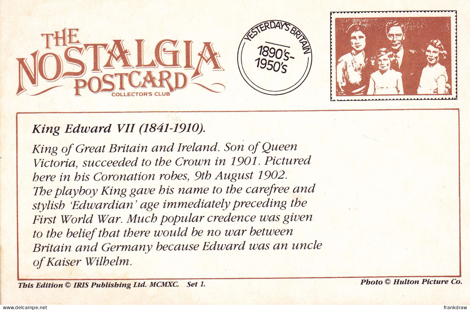 Nostalgia Postcard - King Edward VII (1841-1910)  - VG - Unclassified