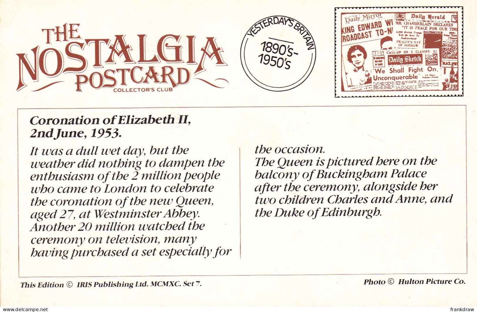 Nostalgia Postcard - Coronation Of Elizabeth II, 2nd June 1953  - VG - Unclassified
