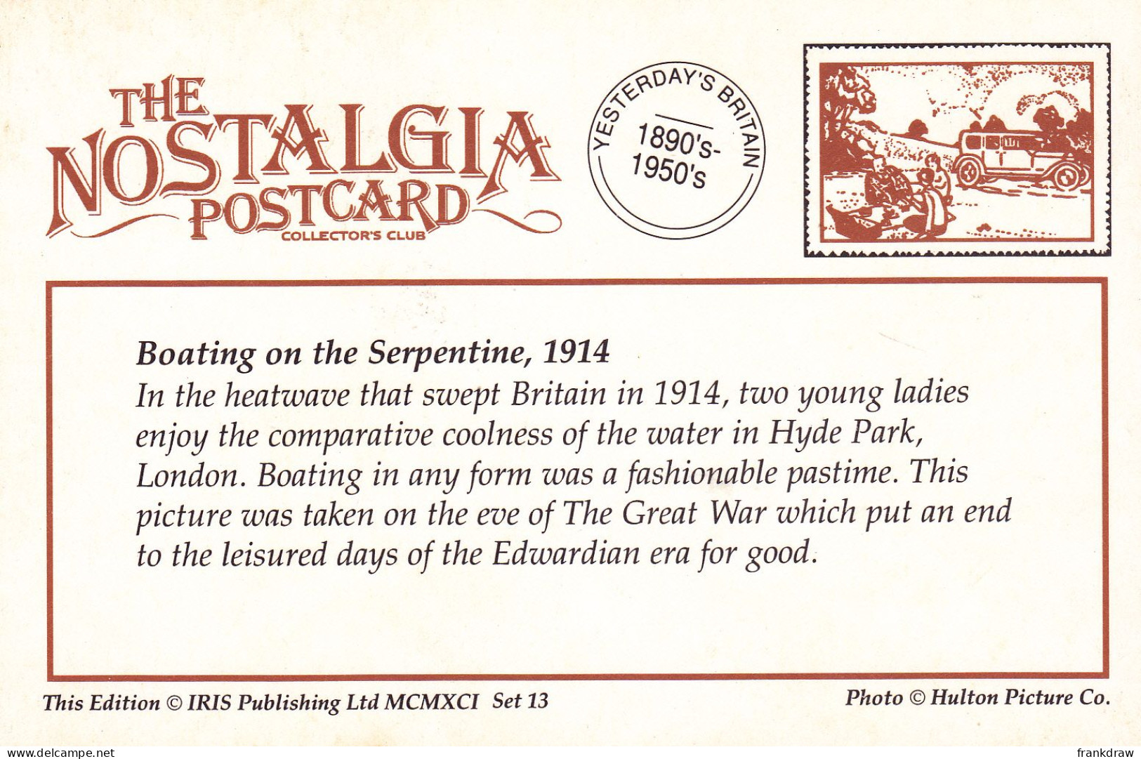 Nostalgia Postcard - Boating On The Serpentine, 1914  - VG - Non Classés