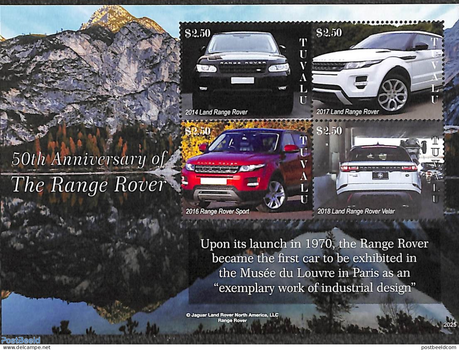 Tuvalu 2020 50 Years Range Rover 4v M/s, Mint NH, Transport - Automobiles - Cars