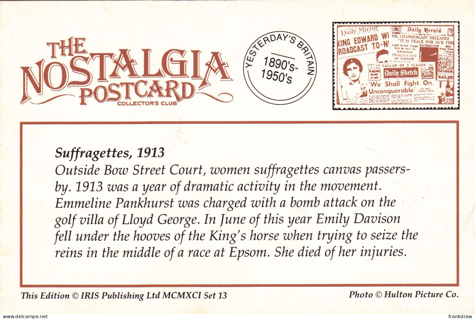 Nostalgia Postcard - Suffragettes, 1913  - VG - Non Classés