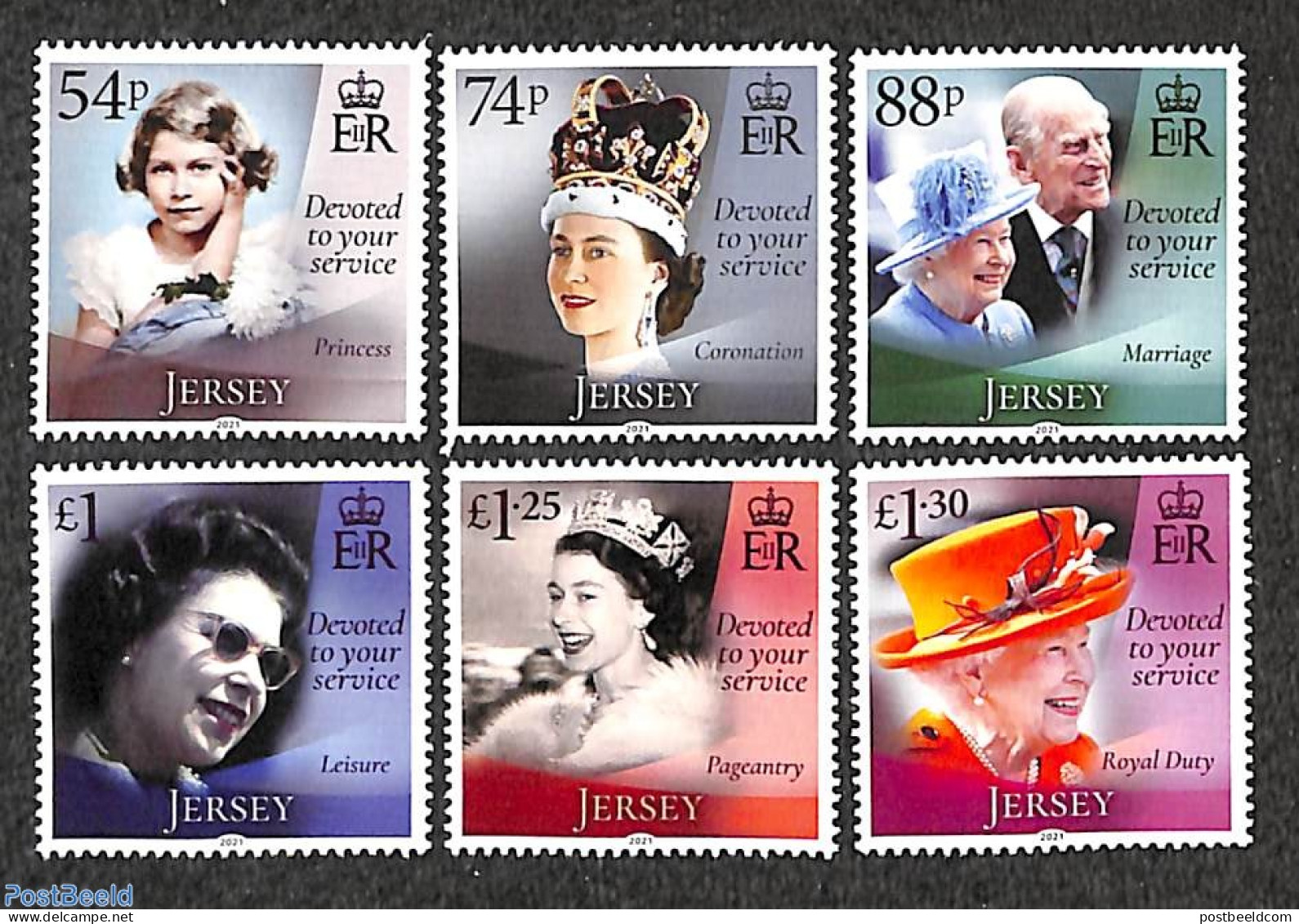Jersey 2021 Queen Elizabeth II 95th Birthday 6v, Mint NH, History - Kings & Queens (Royalty) - Familias Reales