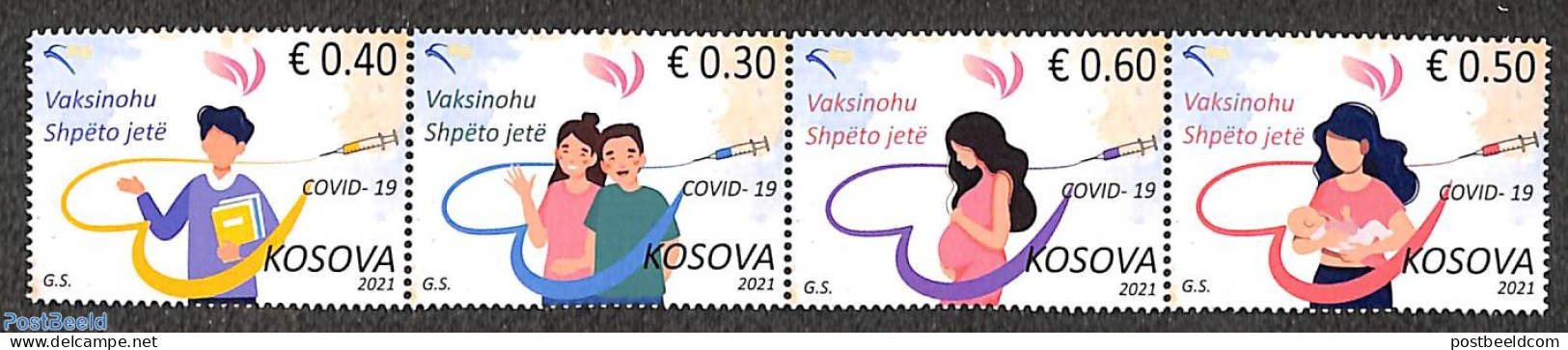 Kosovo 2021 Covid-19, Vaccinations 4v [:::], Mint NH, Health - Health - Corona/Covid19 - Andere & Zonder Classificatie