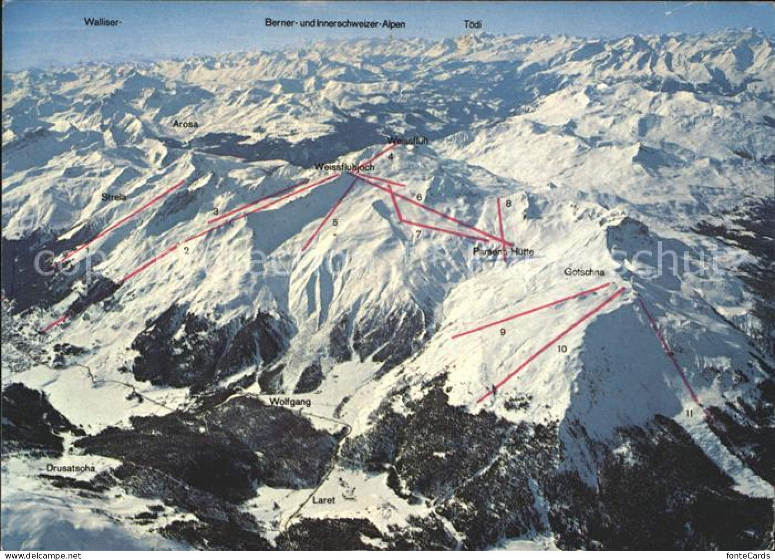 11890852 Davos GR Und Klosters Skilifte Bahnen Und Loipen Panoramakarte Davos Pl - Autres & Non Classés