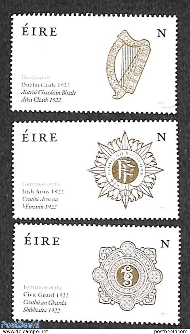 Ireland 2022 Irish Army, Dublin Castle, Civic Guard 3v, Mint NH, History - Militarism - Unused Stamps