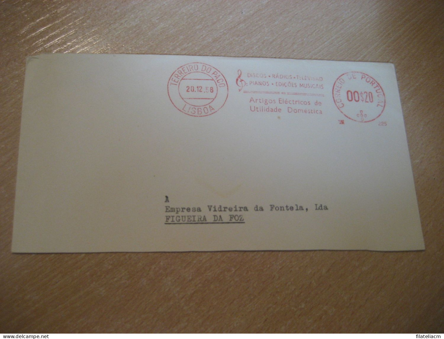 LISBOA 1958 To Figueira Da Foz Discos Radio Televisao Tv Pianos Music Meter Mail Cancel Cut Cuted Cover PORTUGAL - Cartas & Documentos