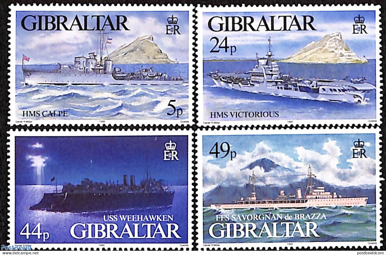 Gibraltar 1995 War Ships 4V, Mint NH, History - Transport - Various - World War II - Ships And Boats - Lighthouses & S.. - WW2
