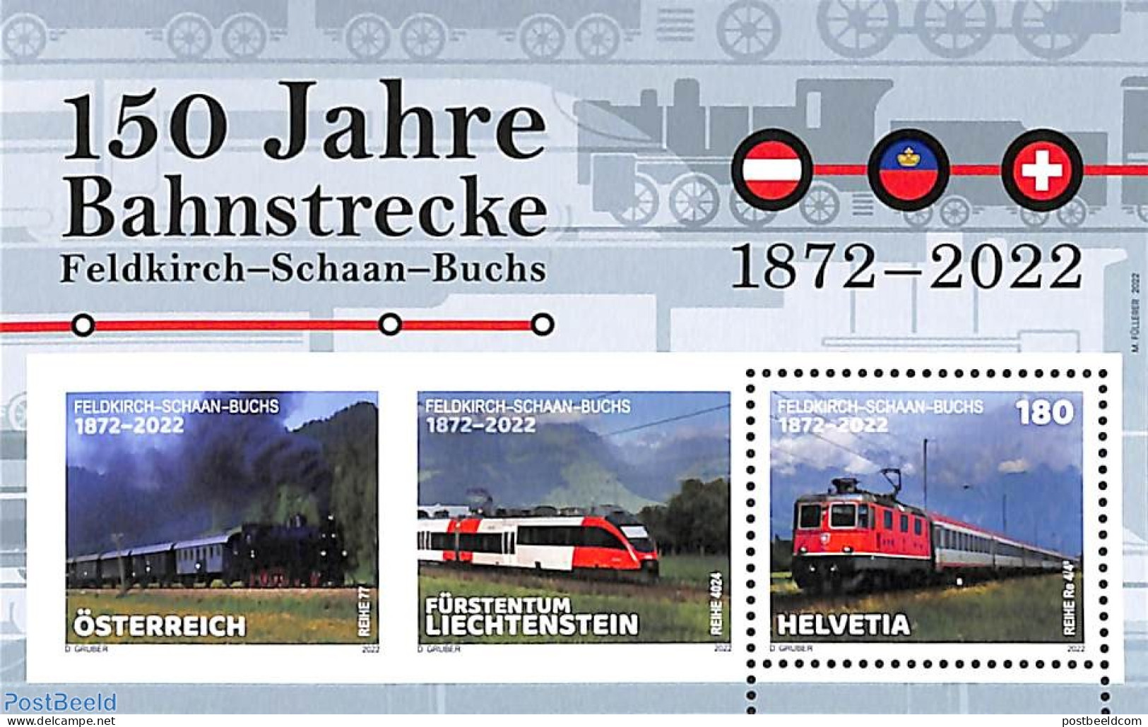 Switzerland 2022 Feldkirch-Schaan-Buchs Railway S/s (with Only Swiss Stamp), Mint NH, Transport - Various - Railways -.. - Nuevos